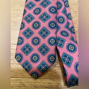 Culwell & Son Dallas all silk Pink and Blue Patterned Men's slim Tie EUC